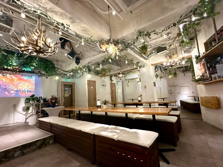 渋谷で70人で入れる貸切パーティー会場『渋谷ガーデンパティオ』貸切利用で特典さまざま！マイク・プロジェクターはもちろん横断幕やシャンパンタワーまで！